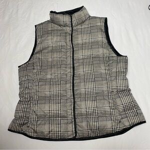 Banana Republic Black White Plaid Quilted Down Feathers Puffer Vest Size XL